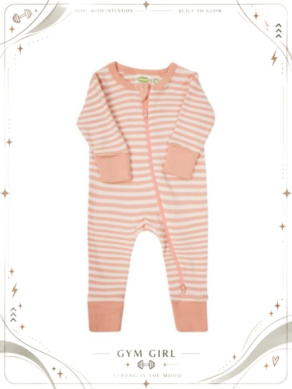 Organic Cotton Striped Zip Romper Long Sleeve Baby Girl Bodysuit One Piece